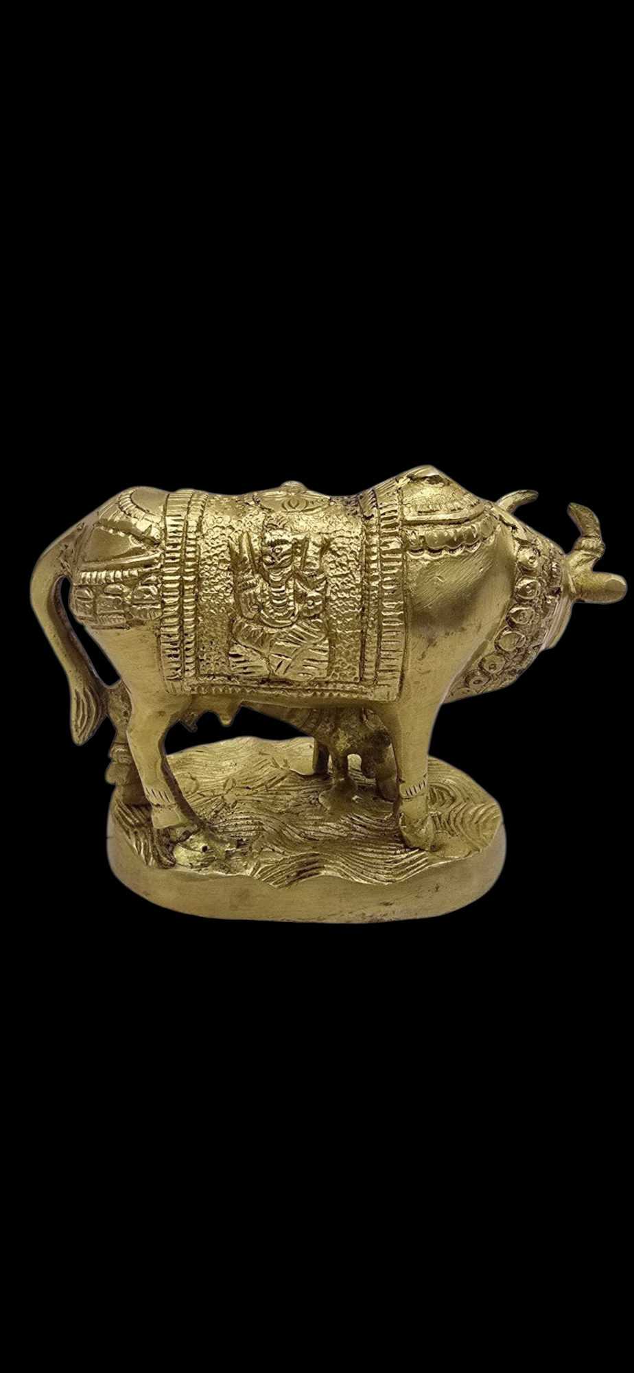Kamdhenu Brass Metal Cow & Calf Carving Ganesh & laxmi